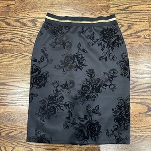Midi Pencil Skirt Velvet Flowers